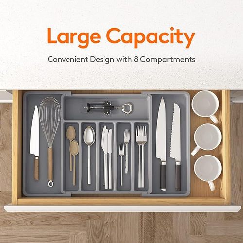 Cross-border Silver Case Silverware Storage Box Adjustable Tableware Rack Retractable Plastic Drawer Storage
