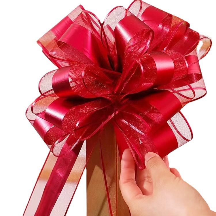 Wedding car flower shop large pull flower wedding room decoration stairs armrest car handle layout snow yarn ribbon hand pull flower