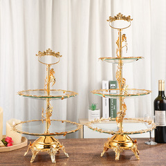 Gold high-end hotel decorative fruit basket with gold leaf decorations, multi-layer fruit basket, pastry and dessert tray