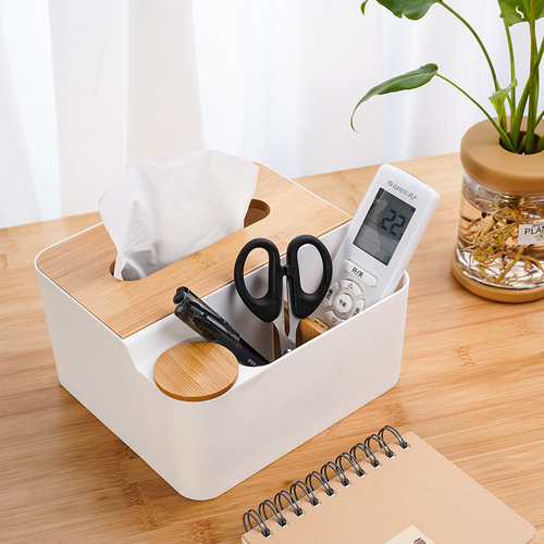 Multifunctional wooden desktop tissue box Home living room plastic remote control storage box Simple tissue box LOGO
