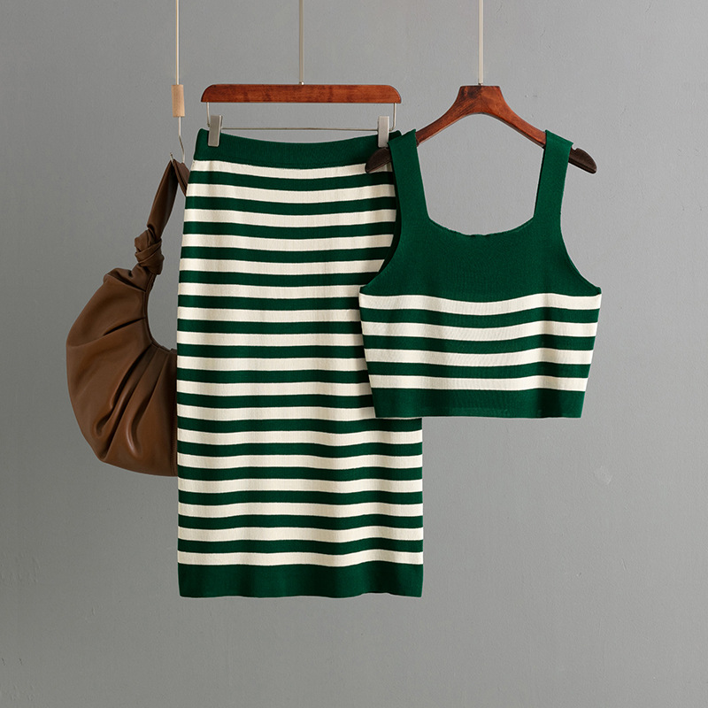 246g Weight Sleeveless Sleeve Length Ice Silk Fabric Type Leisure Suit Sets Type Daily Occasion Collarless Neckline Contrast Binding Function Slim Fit Type Stripes/Plaid Pattern Summer Season Women's Gender Basic, Commute style Style Daily Women's Basic Commute Style Stripes/Plaid Ice Silk Leisure Suit Skirt Sets 6