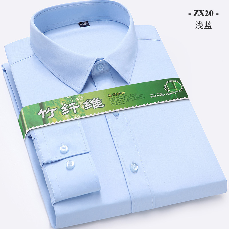 Camisa de manga larga de los hombres fibra de bambú antiarrugas ropa de trabajo profesional ropa formal color sólido rayas camisa casual delgada hombres