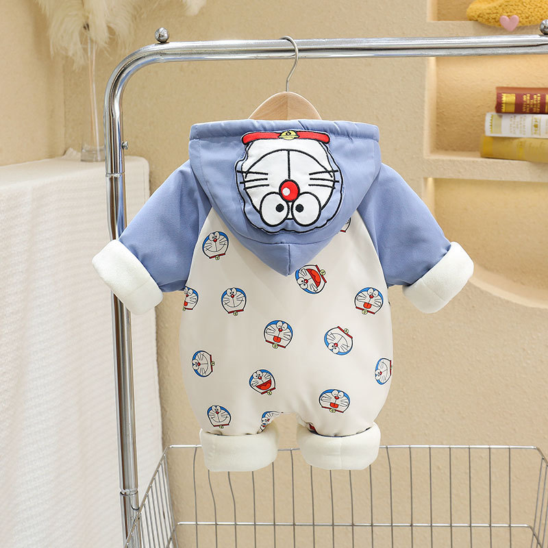 Bebés para hombres y mujeres nuevo invierno más terciopelo engrosado más algodón con capucha mono lindo abrigo bebé recién nacido a prueba de viento