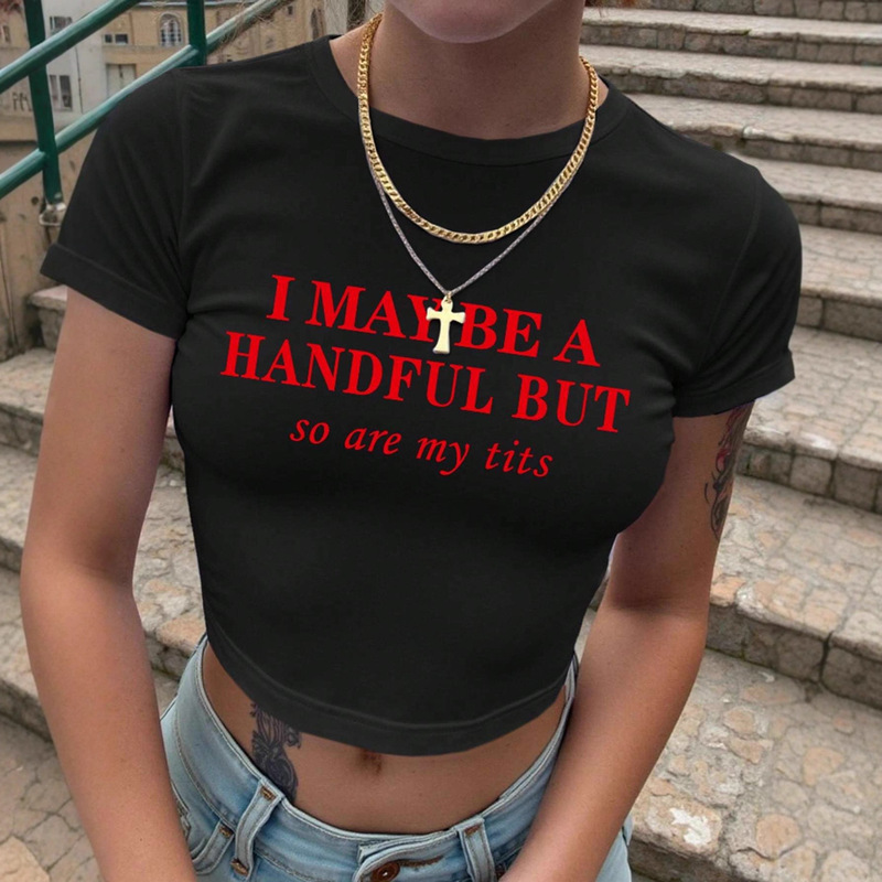 Cross-Border Aliexpress Women's Summer European and American Slogan Printed Short Sleeve Y2K Baby Tee Short Casual T-Shirt Cross-Border Aliexpress Women's Summer European and American Slogan Printed Short Sleeve Y2K Baby Tee Short Casual T-Shirt