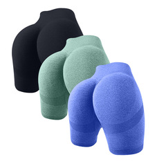 瑜伽短褲歐美尺碼女士 跨境高腰無痕裸感 健身大碼瑜伽褲批發