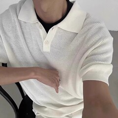 Cleanfit怠惰なレトロな古いお金風ニットpoloシャツ男夏半袖韓国風痞帅高級感上着