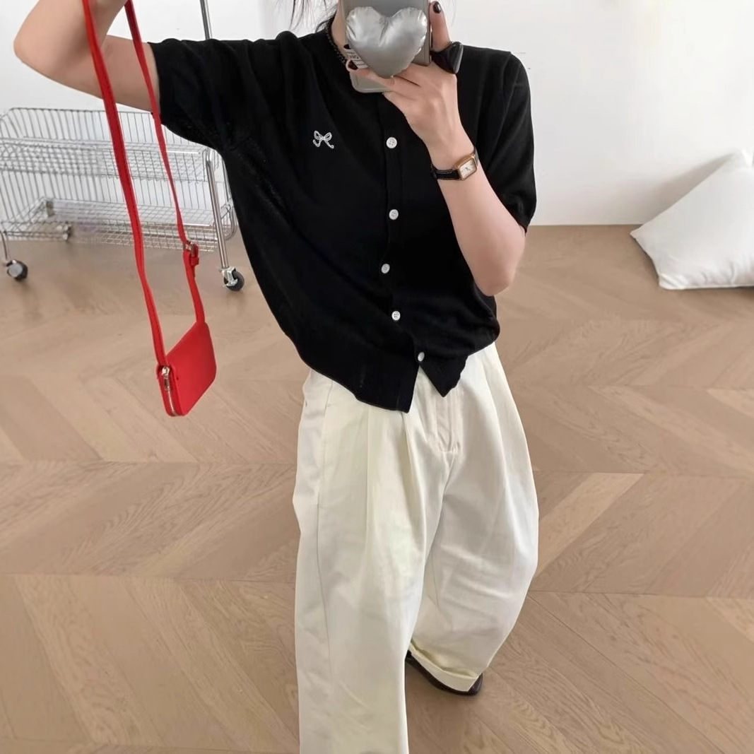 Summer short sleeve T-shirt with bow