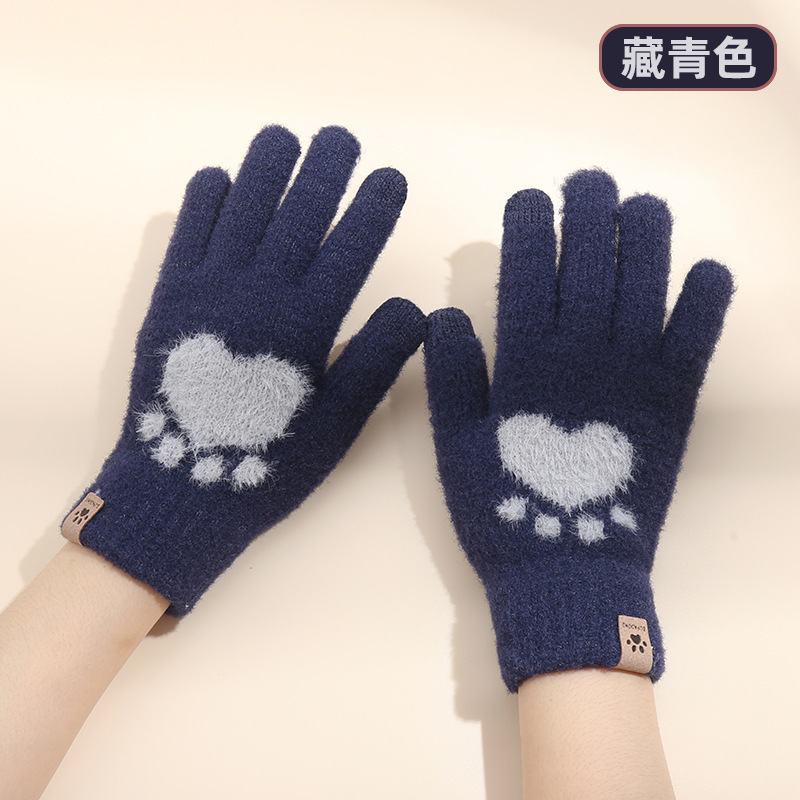 a新款ins针织毛线触屏手套女冬季保暖防寒可爱卡通全指毛呢加厚绒|undefined