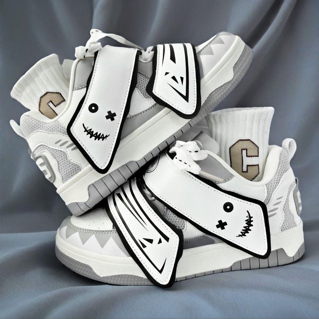 Guochao ins viento dopamina tiburón skate zapatos de suela gruesa tide ulzzang pareja casual zapatos deportivos de pan para hombre