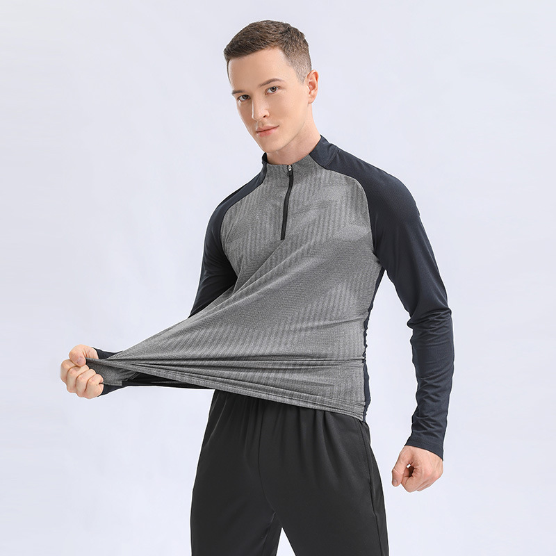 Otoño e Invierno de los nuevos hombres de los deportes al aire libre del collar del soporte media cremallera superior fitness running Slim transpirable de manga larga ropa de secado rápido