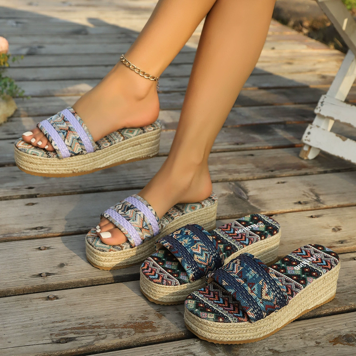 Внешняя торговля плюс размер 25 весна-лето новые трансграничные богемные тапочки женские шпагат