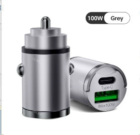 Mobil şarj cihazları: display support super fast charging - 100w-metal-pull-ring-mini-invisible-car-charger-ac-dual-port-gray