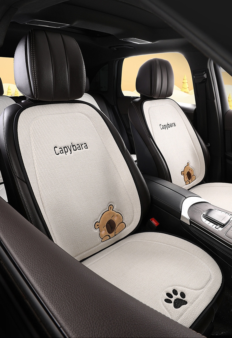 New All-Season Universal Car Seat Cushion Kapibara Linen Car Seat Cushion Single Cartoon Cute Internet Celebrity Butt Cushion