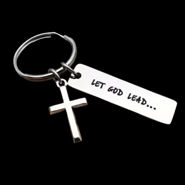 Cross border temu hot lettering cross key chain cross key chain LET GOD LEAD backpack pendant
