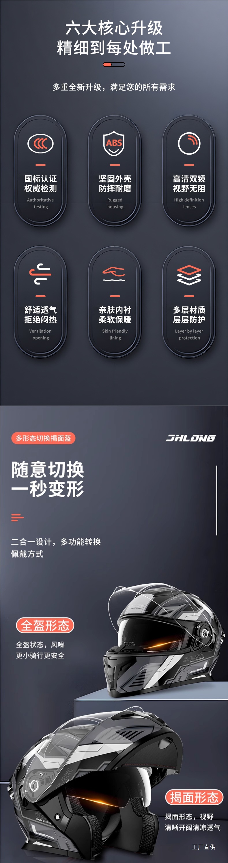 Junhaolong 3C Certified Flip-Up Helmet for Men and Women, Suitable for All Seasons, Motorcycle Riding Safety Helmet with Built-In Bluetooth Headset