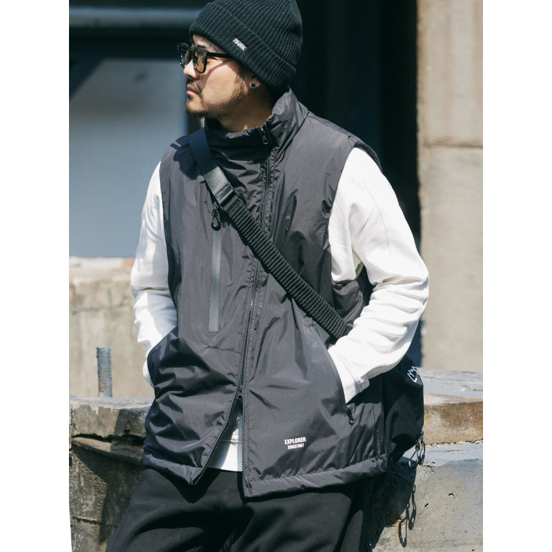 Japanese style stand-up collar workwear vest, men's winter warm vest, couple jacket
