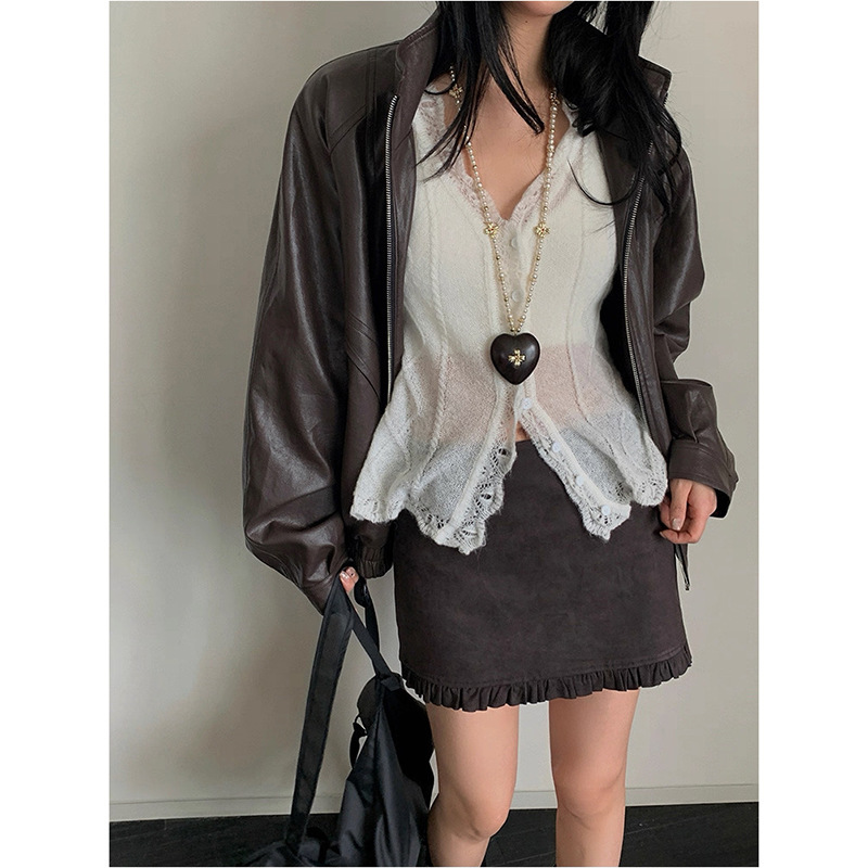 【Hearlife Yarn】Peruvian Imported Alpaca Wool Lace V-Neck Knitted Cardigan for Women, Soft and Comfortable Dopamine Top