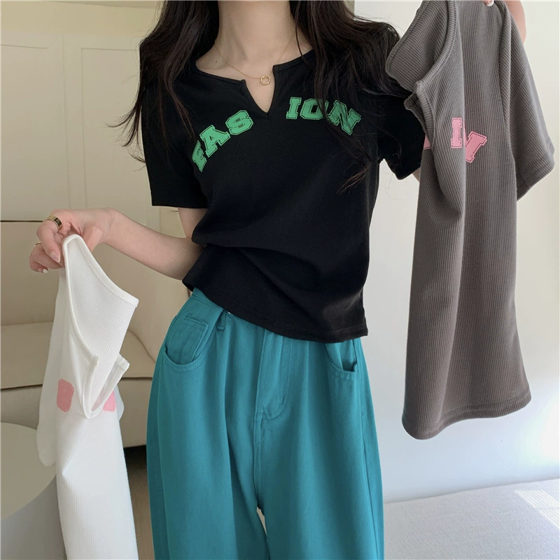 Новая летняя футболка с v-образным вырезом и короткими рукавами