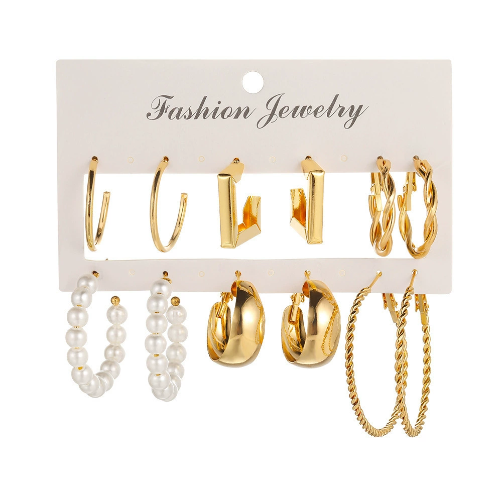 Металлическая квадратная ретро сережка, набор из жемчуга, европейский стиль