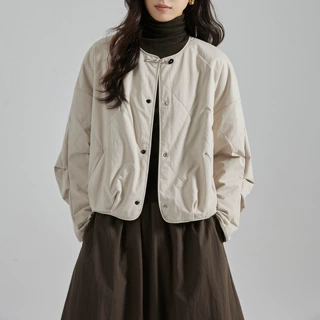预售26秋冬新款轻薄款宽松圆领棉衣女长袖上衣休闲棉服外套