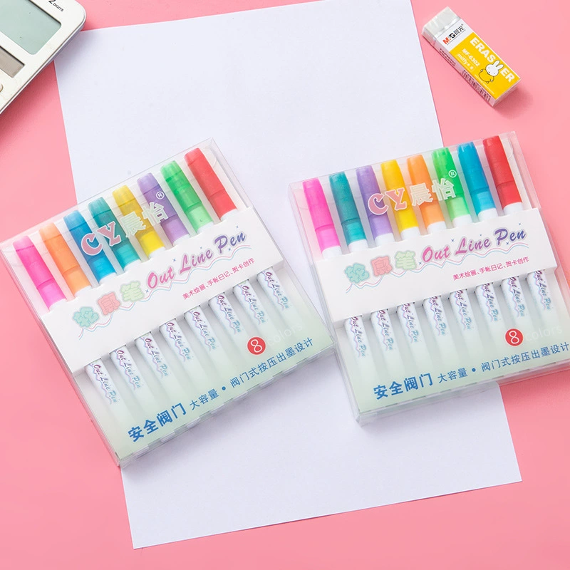Liner, fluorescence set for students, simple and elegant design, 8 colors, DIY