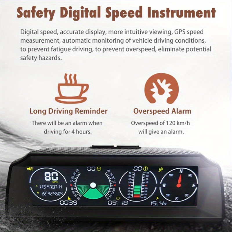 Cross-Border Vehicle-Mounted Hud Head-Up Display Universal Gps Speedometer Off-Road Altitude Compass High-Precision Level Meter