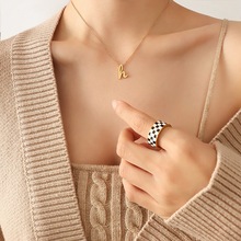 欧美ins风潮流小众H字母幸运项链 钛钢镀18k金不褪色锁骨链首饰品