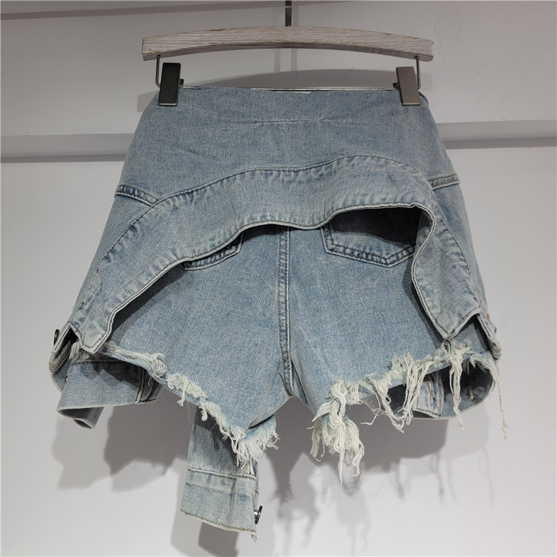 Pantalón Falda de Mezclilla con Nudo para Mujer de Poliéster Denim de Cintura Baja para Uso Diario
