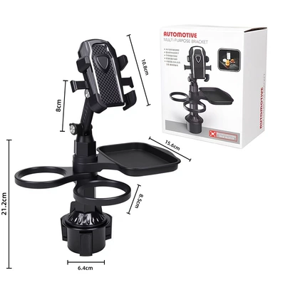 Car Water Cup Holder, Dinner Car cup holder/beverage holder - black-mobile-phone-holder-tray-double-cup-holder