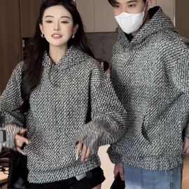 2024年新款秋冬宽松慵懒风保暖上衣美式复古风ins连帽卫衣男女潮