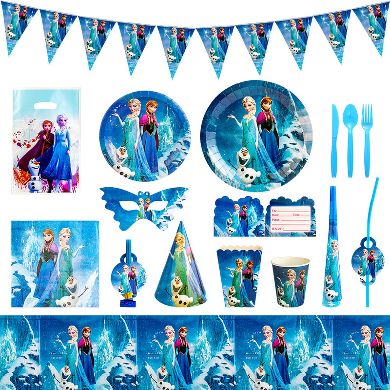 Amazon Birthday Party Tableware Decoration Flag Frozen Elsa Children's Cross-Border Set Balloons Amazon Birthday Party Tableware Decoration Flag Frozen Elsa Children's Cross-Border Set Balloons