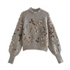 Demi-season sweater from pearl, Korean style, wholesale, 2020, high collar, with embroidery, long sleeve