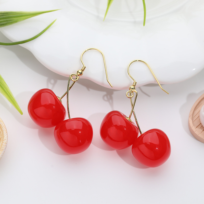 Aretes de cereza roja para mujer – colgante exquisito, fruta de imitación versátil, nuevo estilo