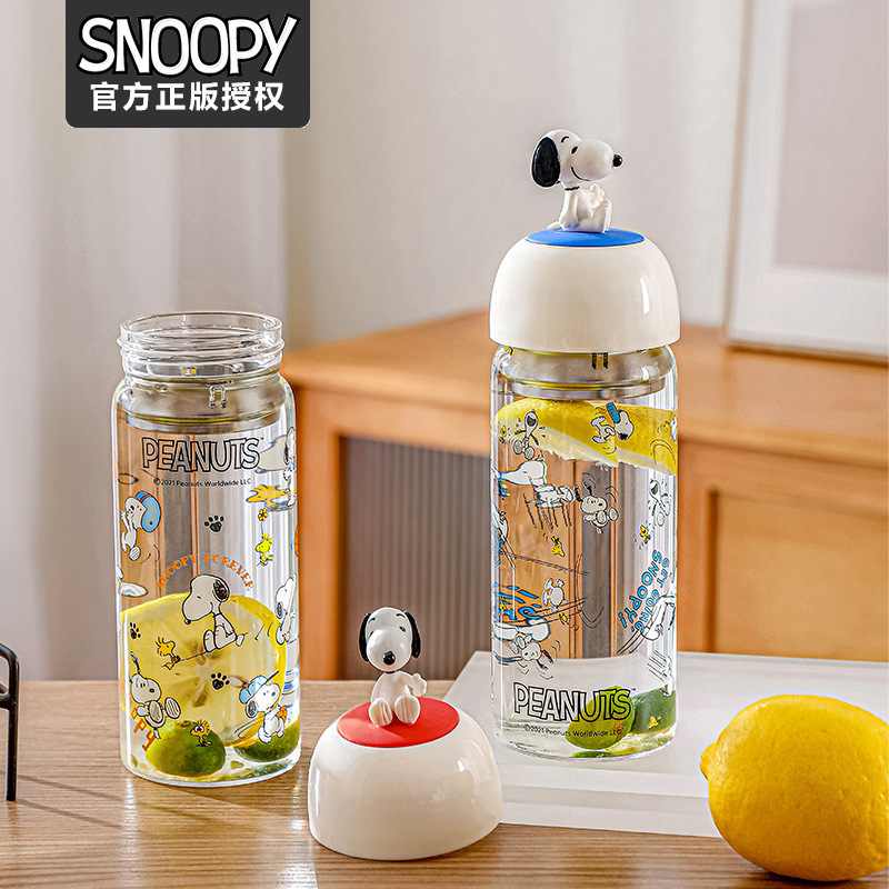Official Snoopy Snoopy Cartoon Doll Glass Portable Water-Resistant Tropical Tea Leak Easy-to-Drink Water Cup