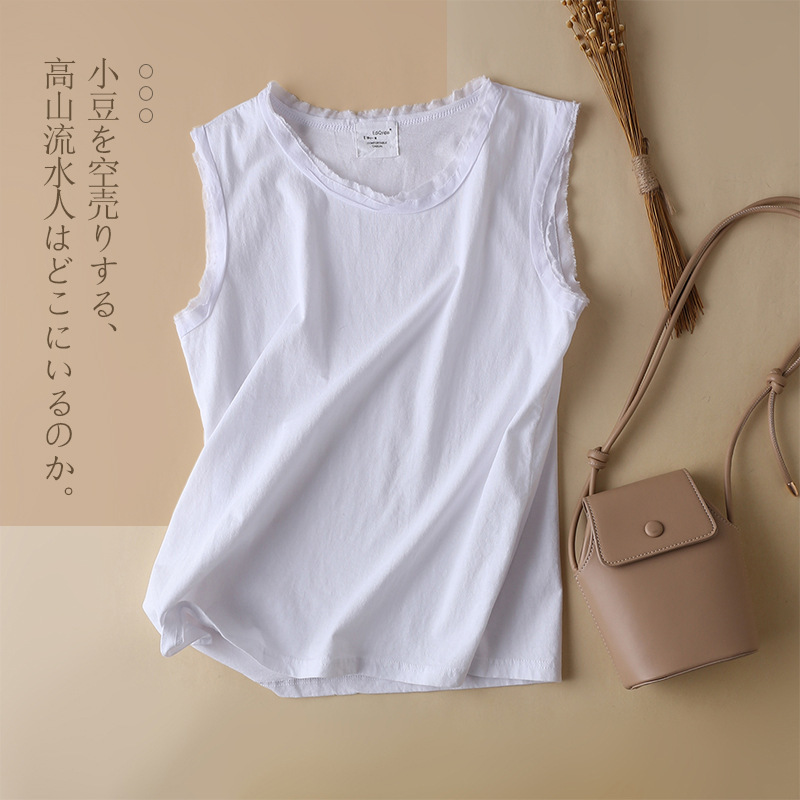 8147 New 2022 Summer Solid Color Cotton Camisole Women's Inner Wear Outer Base Shirt White Sleeveless T-shirt