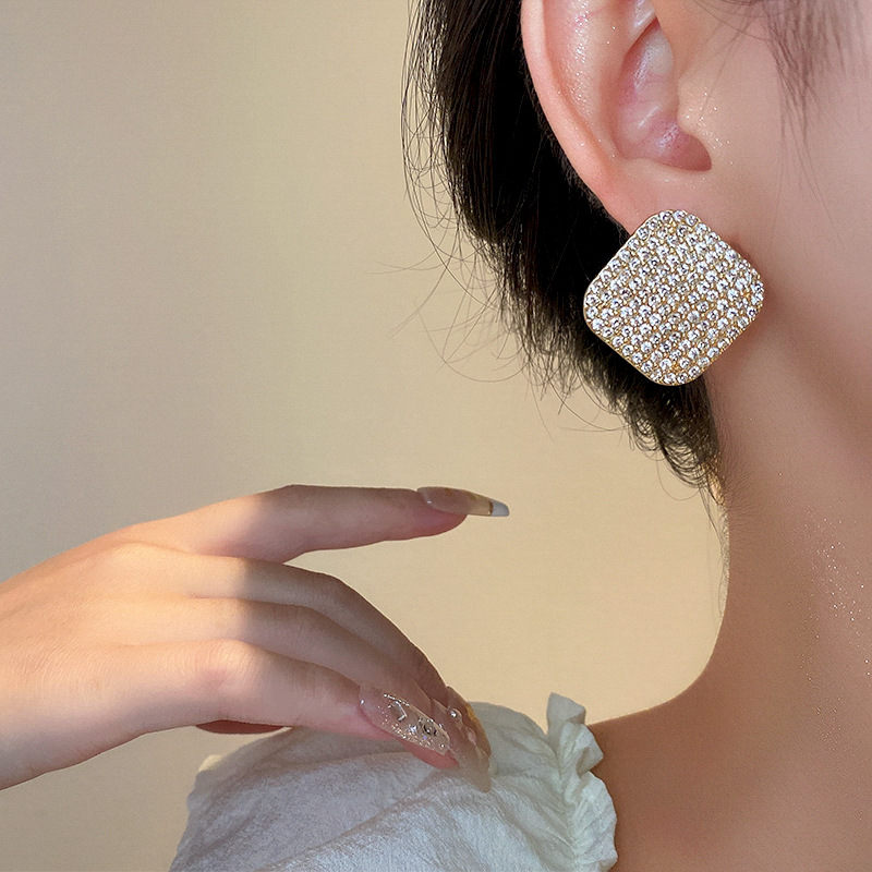 Holiday, Daily Occasion Alloy Material Wholesale Jewelry Simple Style Rhombus Alloy Zircon Inlay Ear Studs