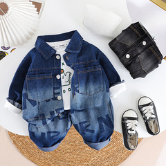 男童秋裝套裝2023新款洋氣嬰兒童衣服寶寶休閒牛仔長袖三件套批發