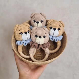 Cross-Border Crochet Bow Tie Bear Hand Rattle Rattle Animal Baby Doll Baby Comfort Toy Chewable Hook