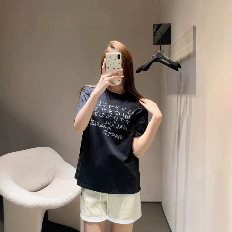 Margiela Style Mm6 New Summer Style Handwritten Graffiti Numbers and Letters Loose Round Neck Short-Sleeved T-Shirt