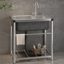厨房304不锈钢洗菜盆家用水槽大单槽带支架一体洗碗槽商用水池张