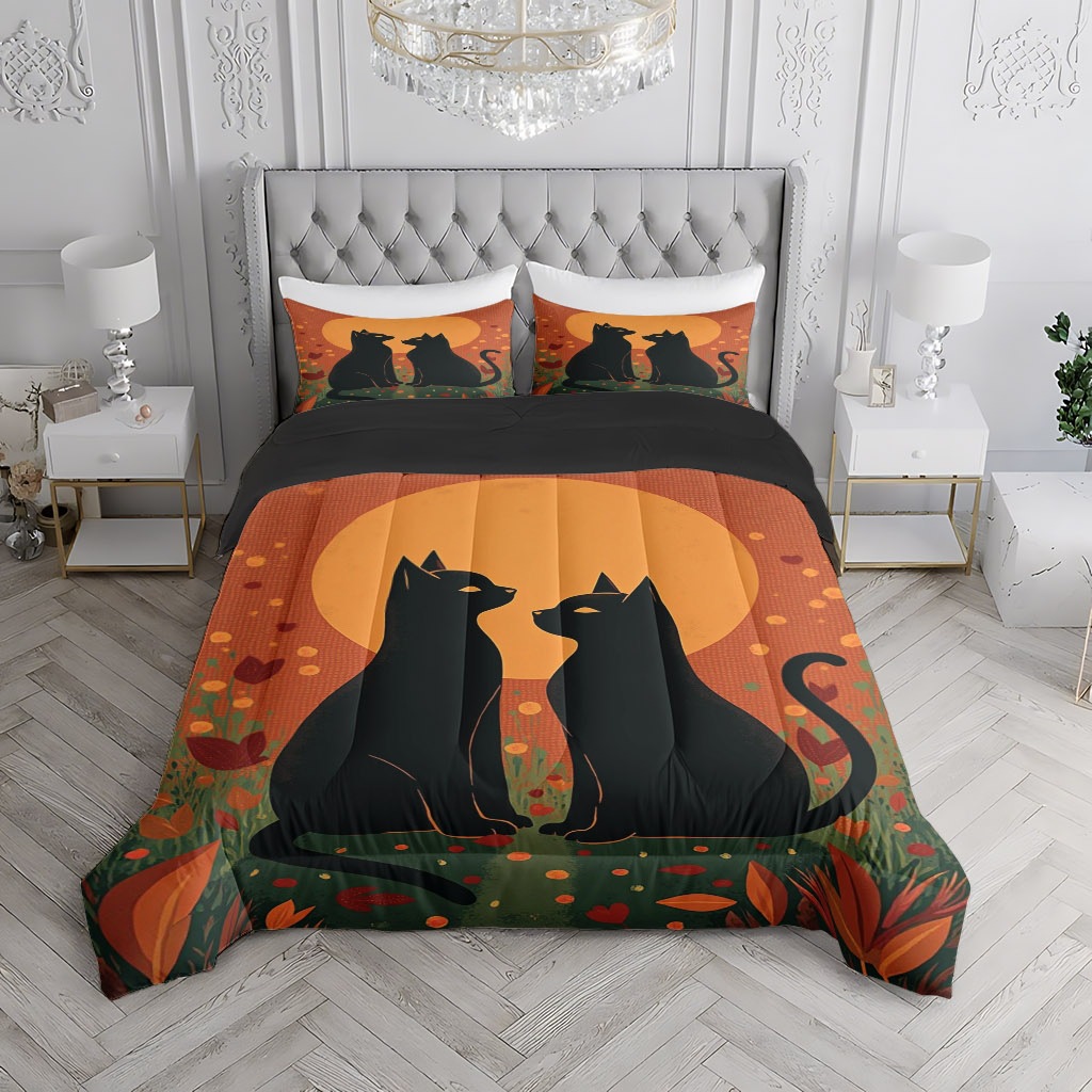 TEMU / JIT transfronterizo gatito naranja impresión digital HD 180gms set de edredón para diseñar