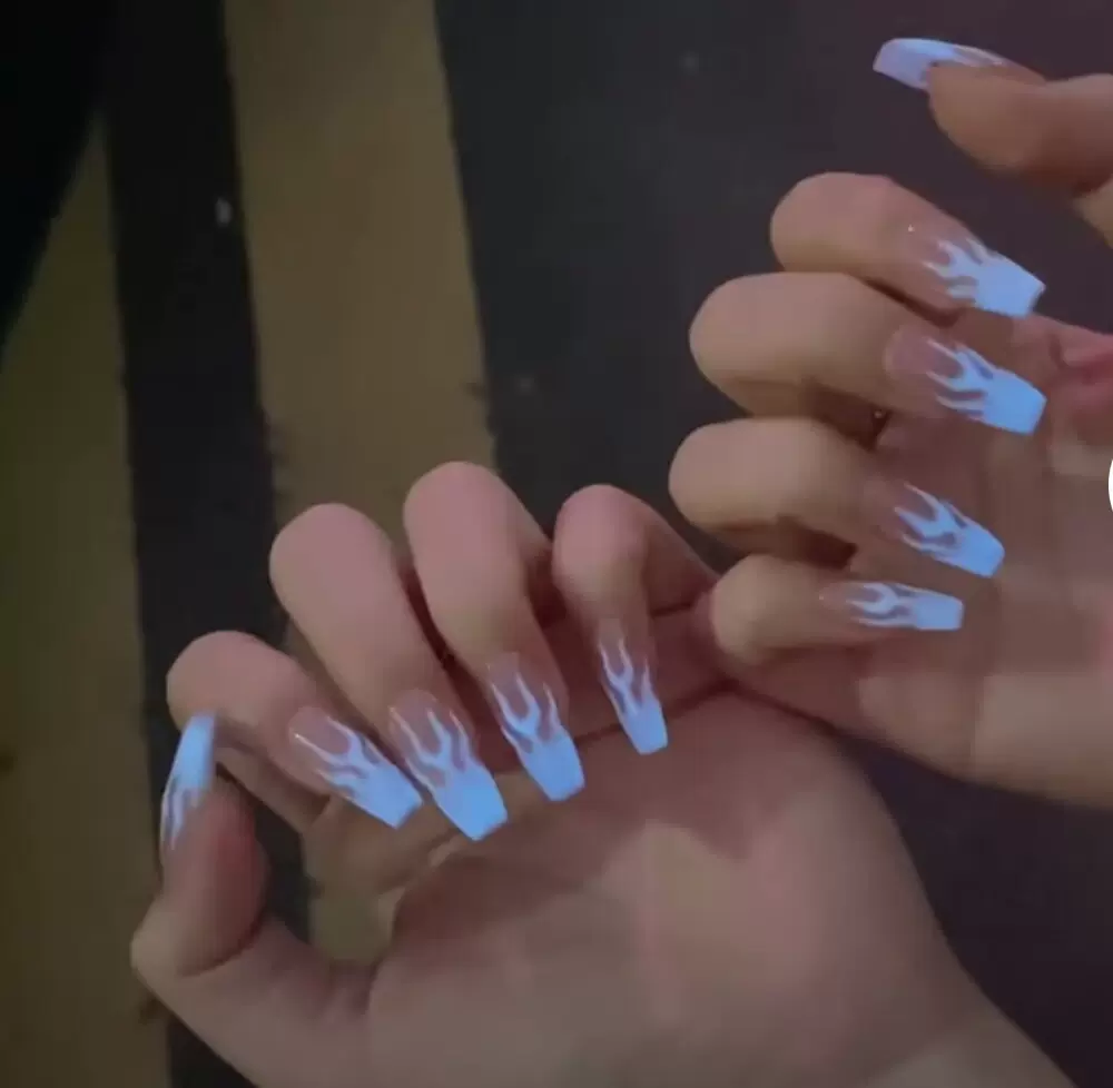 纯手工光疗穿戴甲片苍兰诀业火同款爆款夜光火焰美甲穿戴甲批发成