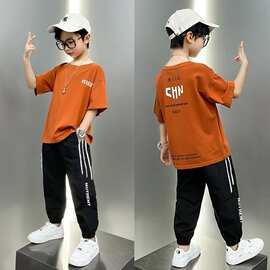 2026夏季新款儿童中大童短袖套装两件套韩版修身字母印花圆领休闲