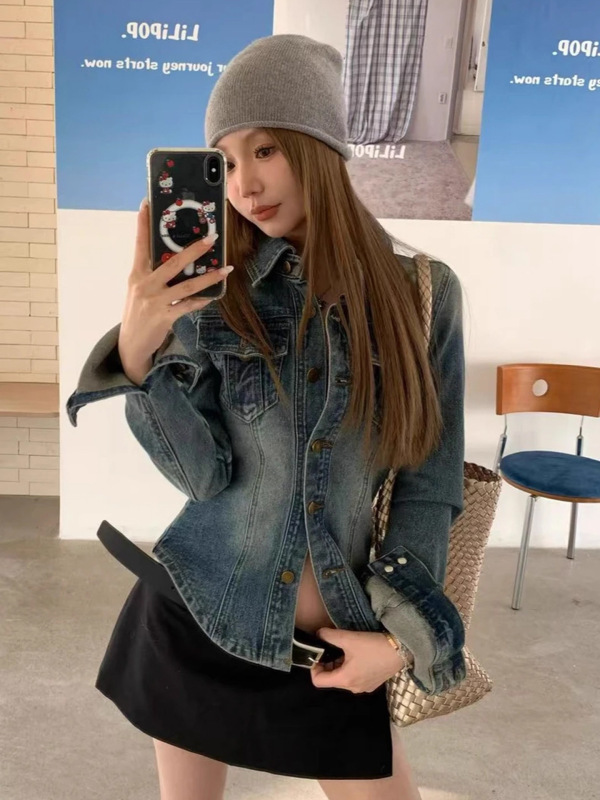 番茄妹妹Tomatosister春款2025复古休闲牛仔wait美式水洗POLO上衣|undefined