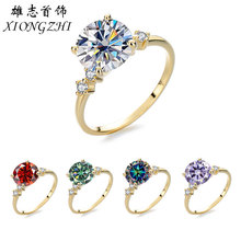 跨境外贸新品s925纯银莫桑石戒指女高级感欧美18K黄3克拉钻戒批发