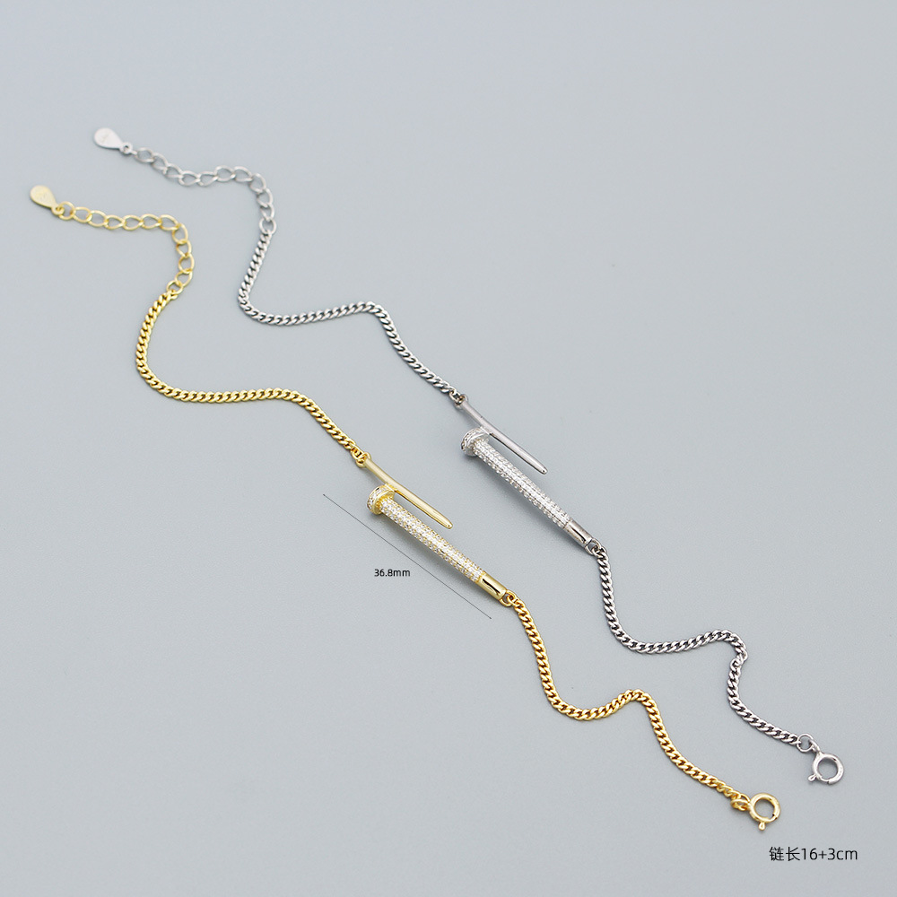 Fashion Geometric Silver Bracelets Inlay Rhinestones 925 Silver Bracelets