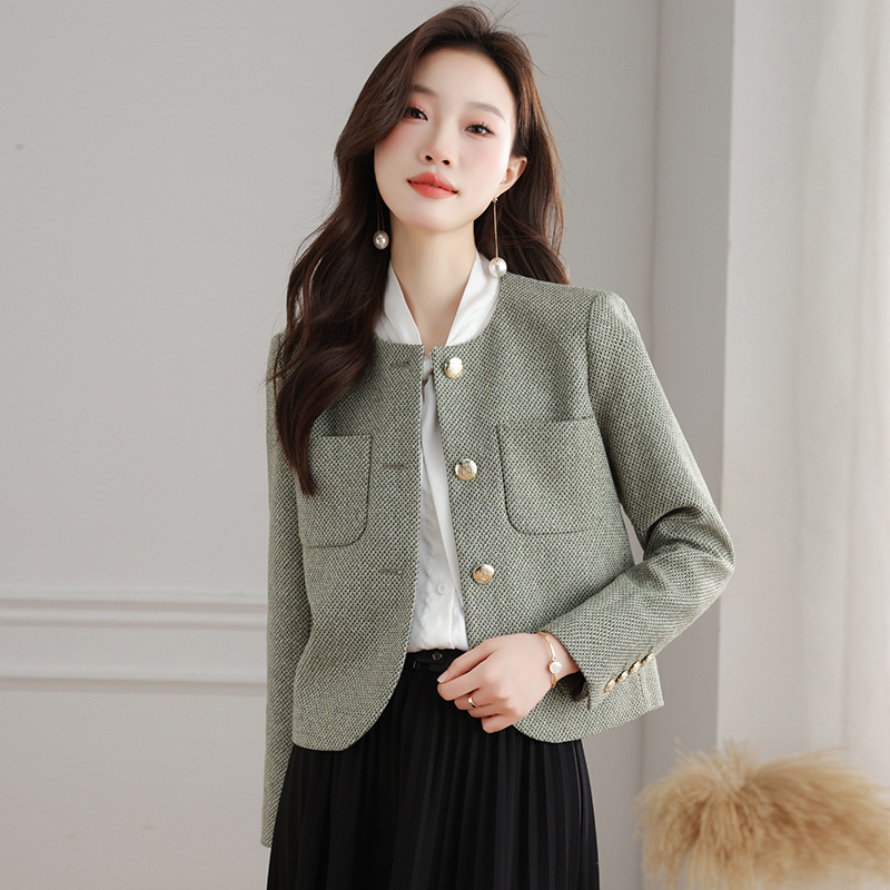 Real Shot Elegant Fashion Autumn and Winter Woven Casual Tweed Style Chanel Style Short Coat Women's Round Neck Shoulder Slimming