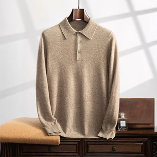 Autumn and Winter New Flat POLO Collar Solid Color Cashmere Sweater Men's Casual Fashion Simple Loose Long Sleeve Warm Sweater