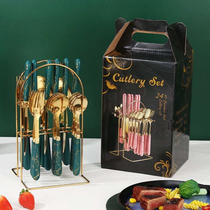 クロスボーダーステンレス鋼食器 24 ピース北欧スタイルレストランホテル西洋食器ステーキナイフ収納ラックギフトボックス卸売|undefined