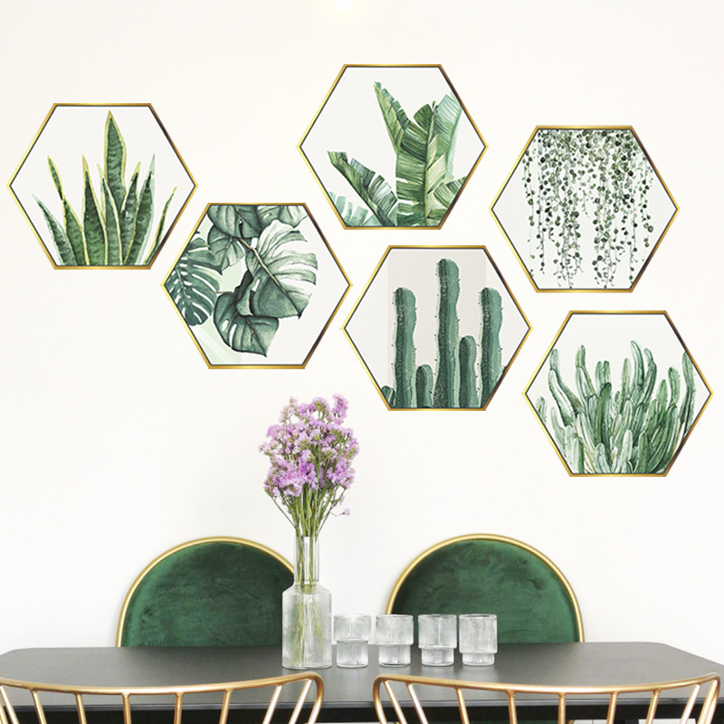 Neue tropische Grnpflanzen flacher sechseckiger Fotorahmen dekorativer Wandaufkleberpicture5